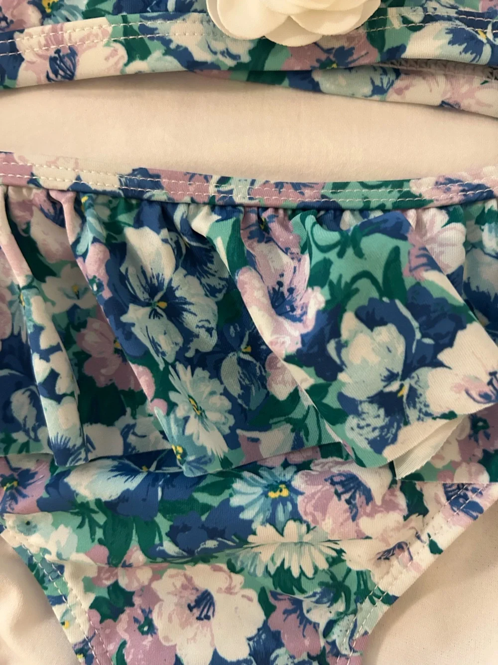 Janie and Jack Blue Floral Two-Piece Bikini with White Flower Trim